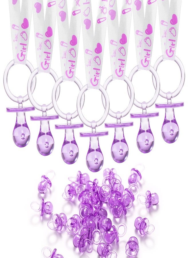 ZYFLSQ 24 Baby Shower Pacifiers Necklace，2.5 inch Acrylic Pacifier Charm Suitable for Party Favors Decorations (Purple) - Image 1
